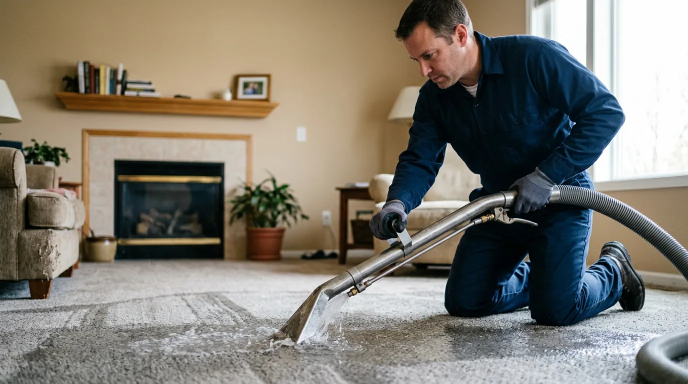 Water damage restoration technician working near Lowell, VT
